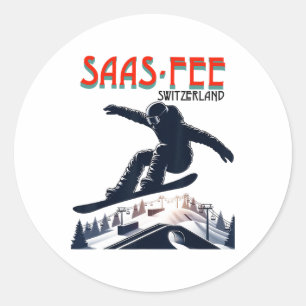 Snowboarden Saas-Fee Schweiz Runder Aufkleber