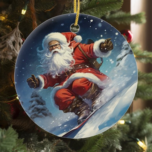 Snowboarden Santa Keramik Ornament