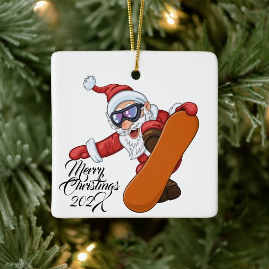 Snowboarden Santa Keramikornament (Baum)