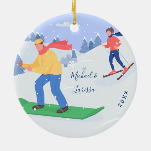 Snowboarden & Skifahren Extrem Winter Sportverein Keramik Ornament (Hinten)