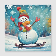 Snowboarden Snowman - Magnetkarte