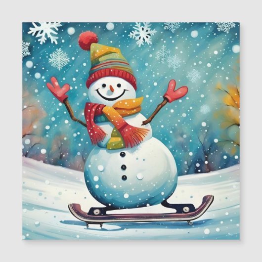 Snowboarden Snowman - Magnetkarte (Vorderseite)