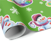 Snowboarden Snowman matt grün Geschenkpapier (Rolleneckpunkt)
