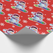 Snowboarden Snowman matt rot Geschenkpapier (Ecke)