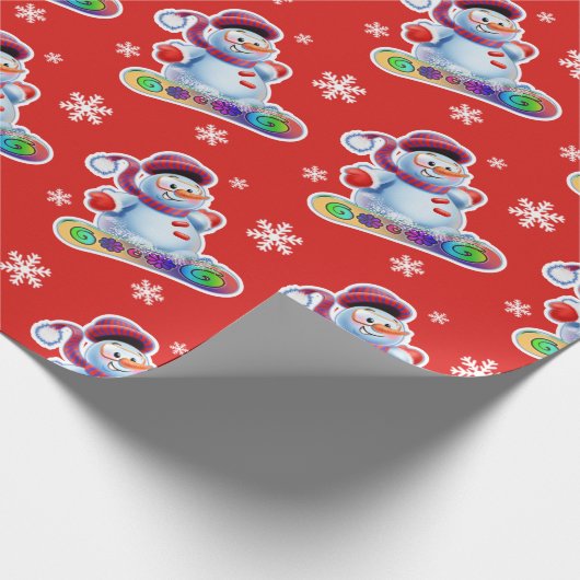 Snowboarden Snowman matt rot Geschenkpapier (Ecke)