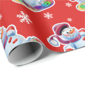 Snowboarden Snowman matt rot Geschenkpapier (Rolleneckpunkt)