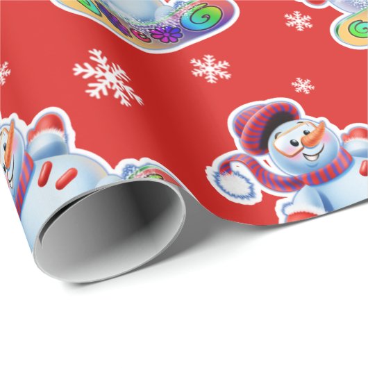Snowboarden Snowman matt rot Geschenkpapier (Rolleneckpunkt)