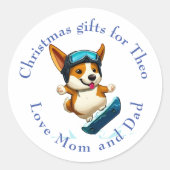 Snowboarden Spaß Corgi Runder Aufkleber (Vorderseite)