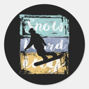 Snowboarden T-Shirt - Vintage Retro Snowboarder Runder Aufkleber