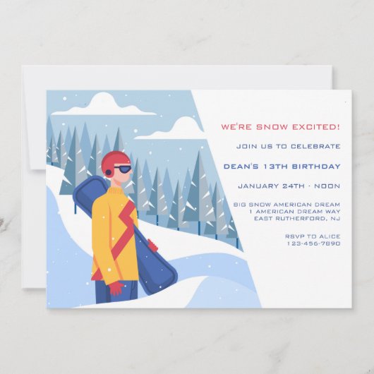 Snowboarden Typ Einladung (Vorderseite)