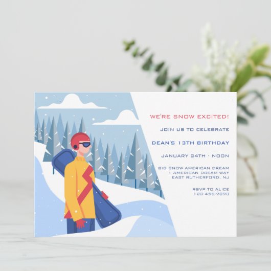Snowboarden Typ Einladung (Stehend Vorderseite)