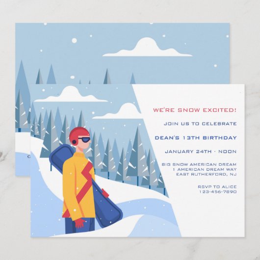Snowboarden Typ Einladung (Vorne/Hinten)