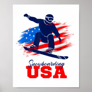 Snowboarden US Team American Flag Snowboard Spur Poster