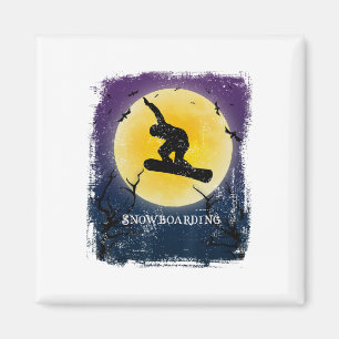 Snowboarden Vollmond Silhouette Retro Halloween Magnet