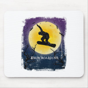 Snowboarden Vollmond Silhouette Retro Halloween Mousepad