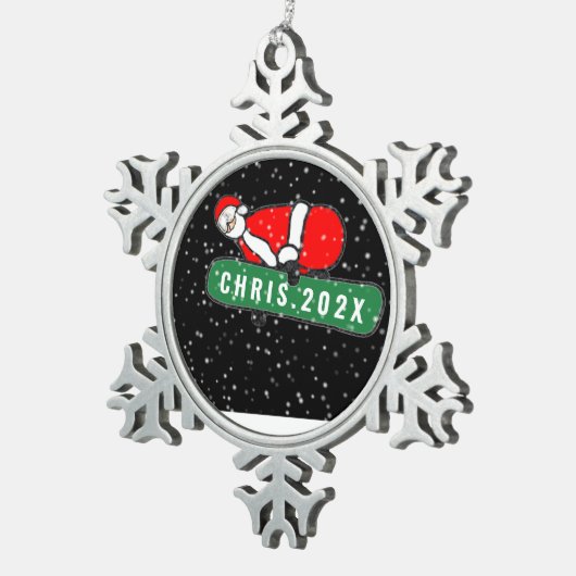 Snowboarden Weihnachten sammeln Schneeflocken Zinn-Ornament (Rechts)