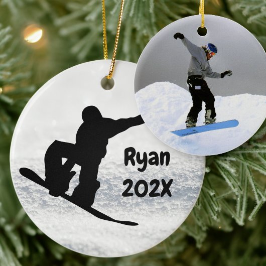 Snowboarden Weihnachten Schwarz auf Schnee Keramikornament