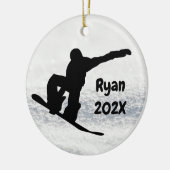 Snowboarden Weihnachten Schwarz auf Schnee Keramikornament (Links)