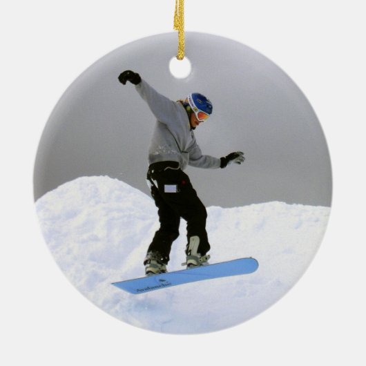 Snowboarden Weihnachten Schwarz auf Schnee Keramikornament (Hinten)