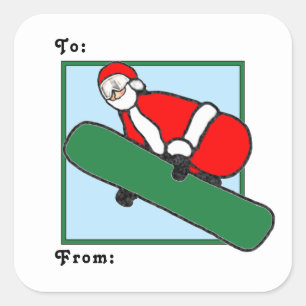 Snowboarden Weihnachtsgeschenk-Tags Quadratischer Aufkleber