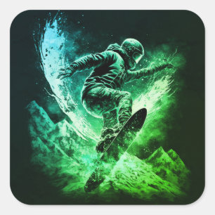Snowboarden Wintersportgebirge Quadratischer Aufkleber