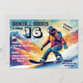 Snowboarden zum 16. Geburtstag Einladung (Vorne/Hinten)