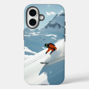 Snowboarder auf der Schneeabfahrt iPhone 16 Hülle