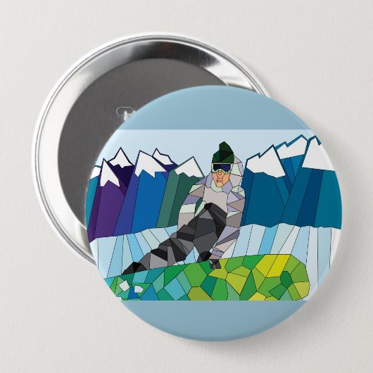 Snowboarder-Button (fertigen Sie zurück Farbe!) Button (Vorne & Hinten)