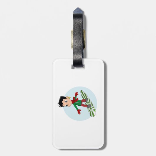 Snowboarder Cartoon Gepäckanhänger (Rückseite vertikal)