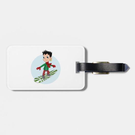 Snowboarder Cartoon Gepäckanhänger (Rückseite horizontal)