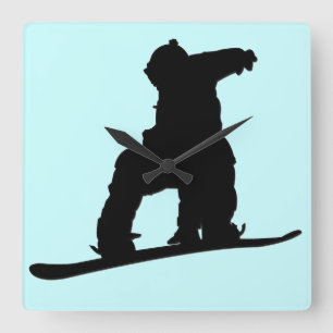Snowboarder Clock Quadratische Wanduhr