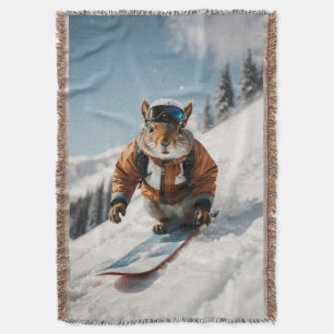 Snowboarder Eichhörnchen Winterzeit Whimsisches Ti Decke