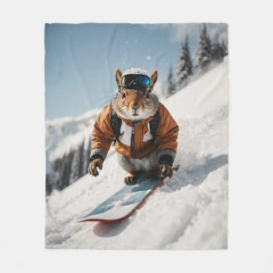 Snowboarder Eichhörnchen Winterzeit Whimsisches Ti Fleecedecke
