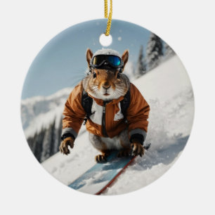 Snowboarder Eichhörnchen Winterzeit Whimsisches Ti Keramik Ornament