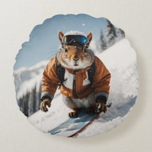 Snowboarder Eichhörnchen Winterzeit Whimsisches Ti Rundes Kissen