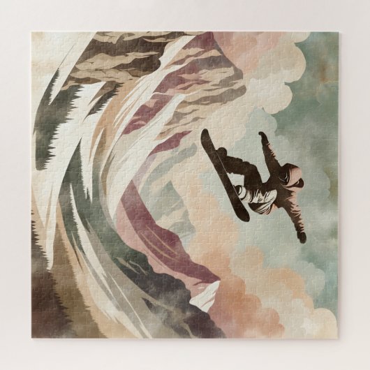 Snowboarder Genießen Sie die Snowy Mountains Puzzle (Horizontal)