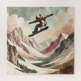 Snowboarder Genießen Sie die Snowy Mountains Puzzle