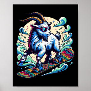 Snowboarder Goat Adventure in Snowy Mountains Poster