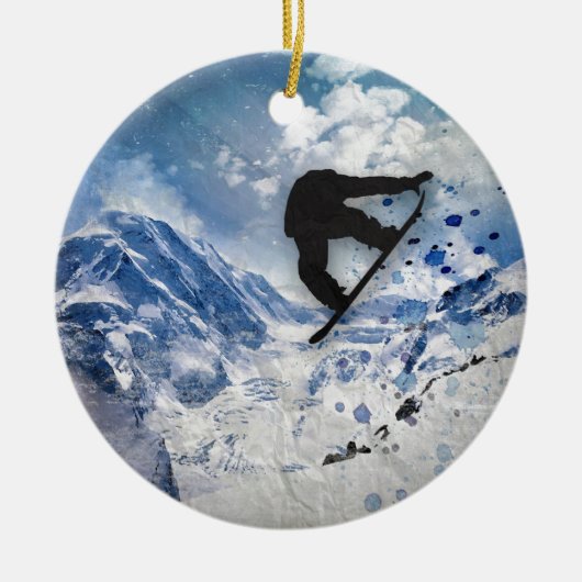 Snowboarder im Flug Keramik Ornament (Vorne)