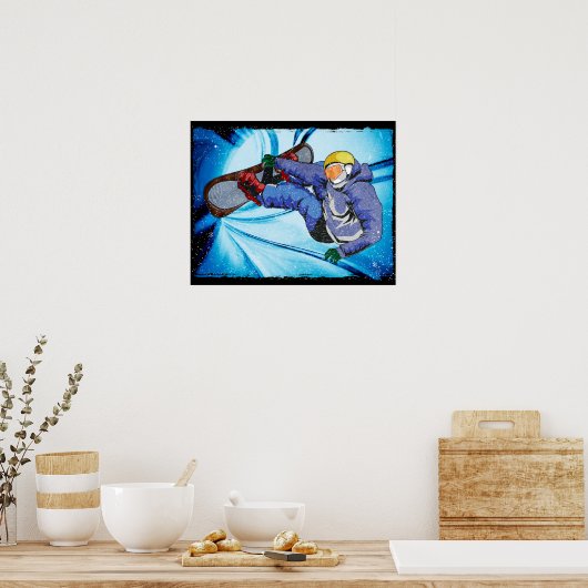 Snowboarder in Edgy Snowstorm Poster (Küche)