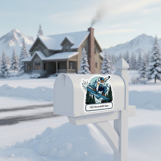 Snowboarder mailbox address sticker