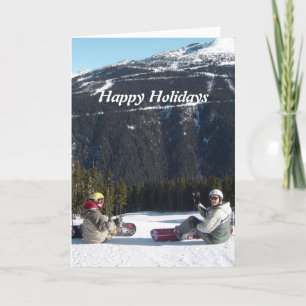 Snowboarder mit einem landschaftlich schönen Bergb Feiertagskarte
