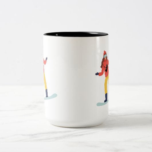 Snowboarder mit einer Katzenjacke Zweifarbige Tasse (Mittel)