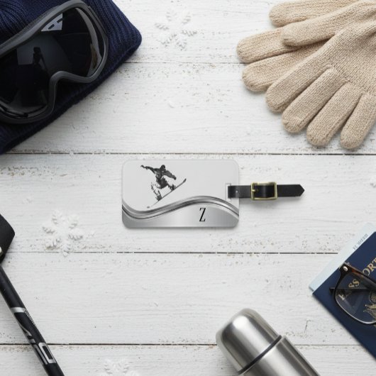 Snowboarder Monogram Silver Snowboard Gepäckanhänger