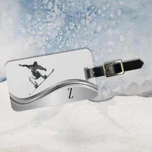 Snowboarder Monogram Silver Snowboard Gepäckanhänger