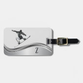 Snowboarder Monogram Silver Snowboard Gepäckanhänger (Vorderseite horizontal)