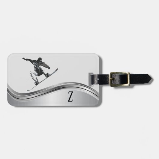 Snowboarder Monogram Silver Snowboard Gepäckanhänger (Vorderseite horizontal)