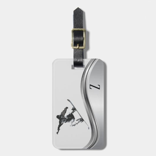 Snowboarder Monogram Silver Snowboard Gepäckanhänger (Vorderseite vertikal)
