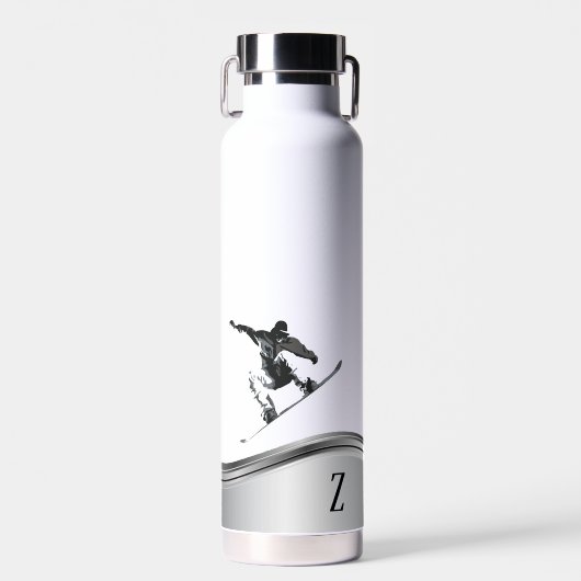 Snowboarder Monogram Silver Snowboard Trinkflasche (Vorne)
