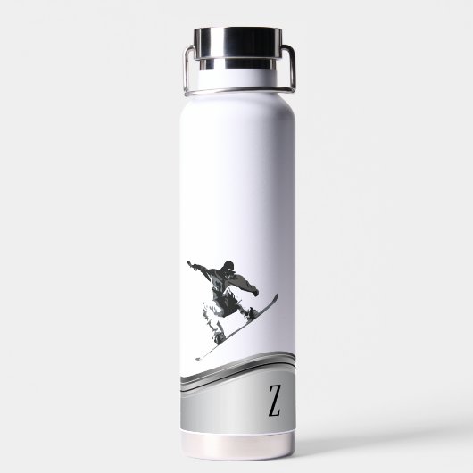 Snowboarder Monogram Silver Snowboard Trinkflasche (Rückseite)
